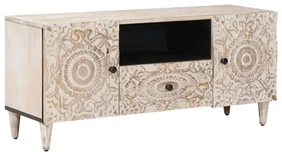 Image de Meuble TV Blanc 105 x 33,5 x 46 cm Bois de mangue massif