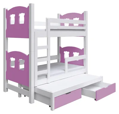 Produktbild von Masseno Etagenbett LEONE 80x180 cm mit Schublade, Rausfallschutz, Kinderbett mit Leiter für Mädchen und Jungs, Stockbett, Weiß
