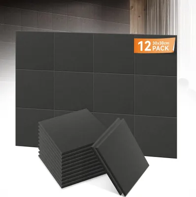 Obrázek produktu pro LZQ sada 12 čtvercových akustických panelů 30x30x0,9 cm samolepicí bez vzoru Zvuková izolace černá