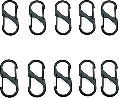 Produktbild von 10 Stück S Karabiner Mini Karabinerhaken Metall Doppelkarabiner 8 Förmiger 2 Öffnungen 30mm Karabiner Klein für Outdoor Camping Zuhause Wandern Schwarz  1.5*30mm