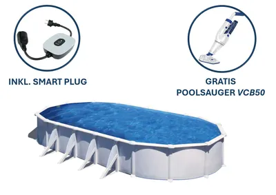 Produktbild von GRE Ovaler weißer Stahlwandpool 915 x 470 x 132 cm, Serie Atlantis + Smart Plug + GRATIS Elektrischer Poolreiniger ELECTRIC VAC PLUS