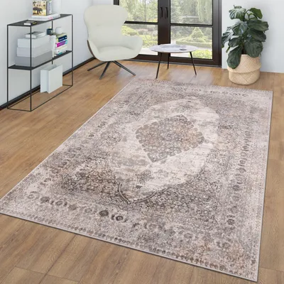 Produktbild von TT Home Wohnzimmer Teppich Kurzflor Used Look Umrandung Ornamente Marokkanisches Design Größe 60x100 cm