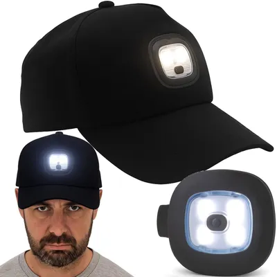 Produktbild von LED Kappe Baseballkappe mit Licht USB wiederaufladbar 3 Leuchtmodi schwarze Cap mit Ersatzlampe