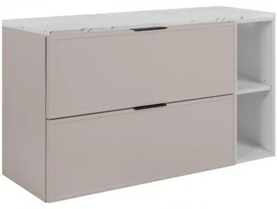 Produktbild von RODAN | Waschbeckenunterschrank Kaschmir 100 cm - Badezimmerschrank - Arbeitsplatte in Weißmarmoroptik - weißes Regal