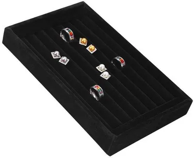 Image de Présentoir à bijoux avec 7 compartiments - Gain de place - Vitrine en velours - Support en bois - Pour bagues/boucles d'oreilles - Présentoir à bijoux