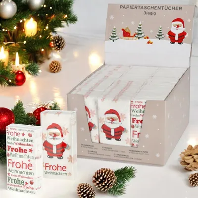 Productafbeelding van Papierzakdoeken 3-laags - 36 Verpakkingen - Wit Bedrukt - Cadeau voor Kerstmis - Praktisch en Zacht - Compact Formaat - Zakdoeken