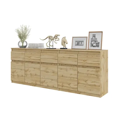 Obrázok produktu pre Komoda NOAH Dub Wotan – Veľká Komoda do Spálne s 5 Zásuvkami a 5 Dvierkami, Set Komôd Š200 x V75 x H35 cm
