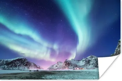 Produktbild von MuchoWow® Poster Nordlichter - Schnee - Berg - Norwegen 120x80 cm - Bilder