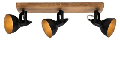 Image de Plafonnier Spot BRILONER LEUCHTEN BARNIM, 25 W, IP20, noir, métal-bois, excl. 3x E14, 50 x 11 x 15,7 cm