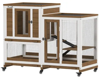 Imagen del producto de Jaula para conejos de madera - Jaula para roedores - Refugio para animales pequeños - Caseta exterior - Corral de madera - Amplia y con ruedas
