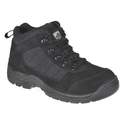 A black work boot is shown against a white background.