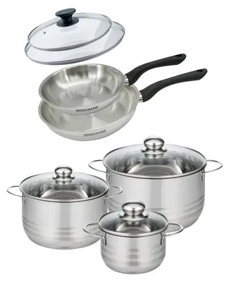 Image de Batterie de cuisine avec 2 poêles 20/24 cm et 3 faitouts 16/20/24 cm sans PFAS Fackelmann Généva Brillant avec couvercles