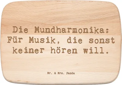 Produktbild von Mr. & Mrs. Panda Holzbrett Spruch Musik Mundharmonika - Transparent - Geschenk, schneidbrett, Blasinstrument, Frühstücksbrettchen, Musikinstrument, Schneidebrett, Musiker