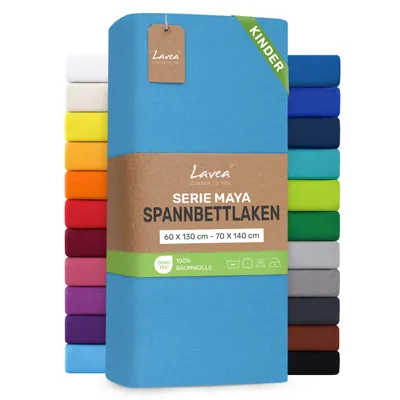 Zdjęcie produktu dla Lavea® Pościel satynowa na materac dla dzieci, 60x130 cm - 70x140 cm, wzór Maya, 100% bawełna – Miękka, oddychająca pościel przeznaczona do materacy o grubości do 12 cm - kolor niebieski