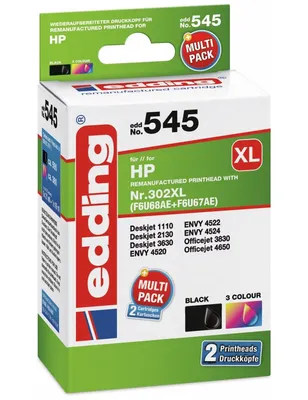 Produktbild von EDDING Tintenpatrone EDD-545, für HP HP 302XL/302XL (F6U68AE/F6U67AE), Multipack 2