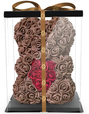 Produktbild von Rosen Bär Blumenbär mit Geschenkbox Geburtstagsgeschenk für Frauen Geschenk für Freundin zum Geburtstag Jahrestag Rose Teddybär Geschenk Braun 25 cm