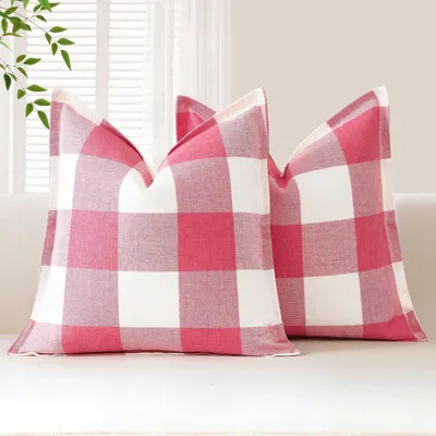 Productafbeelding van Kussensloop set, 2 stuks, ruitpatroon, roze, 40x40 cm, polyester