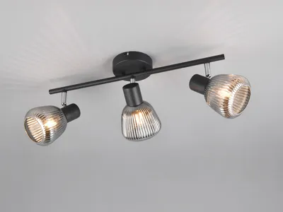 Produktbild von Moderner LED Deckenstrahler 3-flammig Schwarz mit Glas Lampenschirmen, B: 47cm