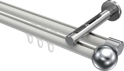 Produktbild von Interdeco Innenlaufstange / Gardinenstange mit Innenlauf Weiß / Chrom, Typ Siteno Luino (Kugel), 20 mm Ø 2-läufig, 260 cm