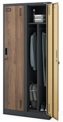 Produktbild von Umkleideschrank Spind KACPER 2 Abteile Etikettenhalter Lüftungsschlitze | Umkleidespind Metall Schließfachschrank Garderobenspind 180x80x50cm Anthrazit-Nussbaum