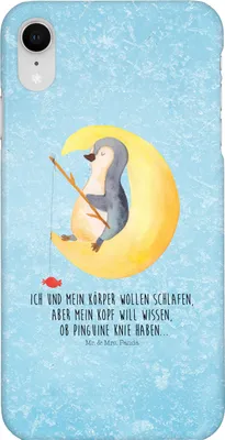 Produktbild von Mr. & Mrs. Panda Iphone XR Handyhülle Pinguin Mond - Eisblau - Geschenk, Handy Case, Spruch, Schlafzimmer, Pinguine, Neugierig, Premium Kunststoff