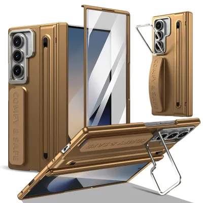 Obrázek produktu pro Pouzdro pro Samsung Galaxy Z Fold 7, s stojánkem, ochranou pantu, stylusem a poutkem, odolné PC Zlatá