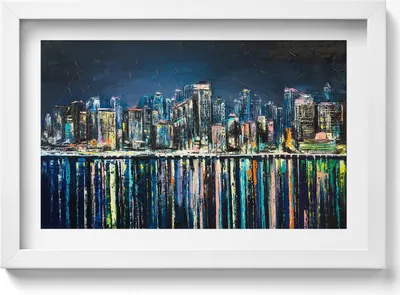 Produktbild von Land der Blumen - Fantasie einer Küstenstadt– Wandbild mit Rahmen – Gerahmtes Bild  – Wanddekoration – 30x20 cm –  Weiß Rahmen