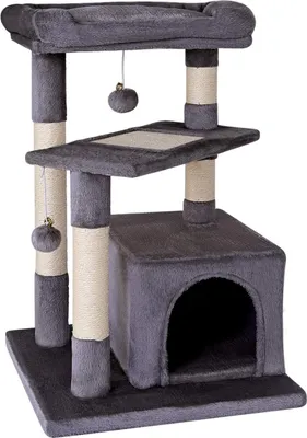 Produktbild von Katzenbaum 75 cm, dunkelgrau, mit Höhle, Sisalseil und Plüsch, für Katzenkrallen