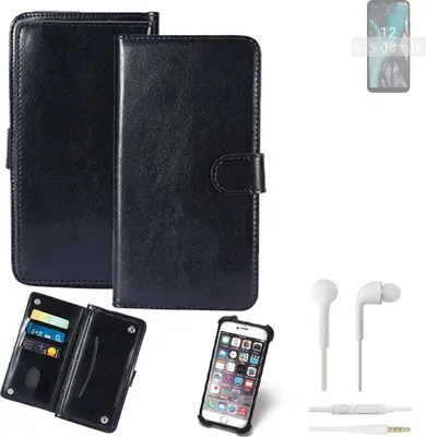 Produktbild von K-S-Trade 360° Hülle kompatibel mit Nokia C22 inkl. Headphones schwarz Kunstleder Case BookCase WalletCase Kunstlederederhülle Handyhülle,
