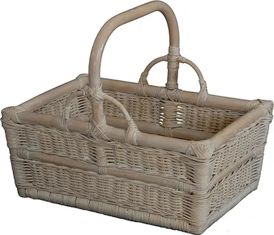 Zdjęcie produktu dla KRINES HOME Solidny kosz do przenoszenia wykonany z rattanu / Kosz na zakupy z rączką / Kosz do przechowywania (vintage biały)