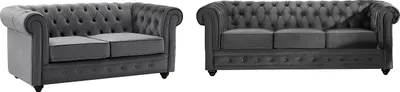 Produktbild von CHESTERFIELD 3-Sitzer und 2-Sitzer Sofas aus anthrazitfarbenem Velours