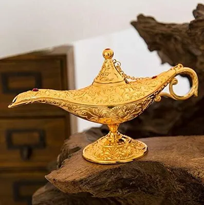 Productafbeelding van Magic Aladdin vroege, retro metalen sprookjes Aladdin Magic Genie theepot olie thuis tafeldecoratie (goud)