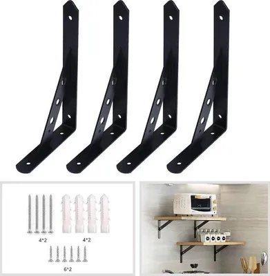 Produktbild von Famanu Wandregalhalterung 4 Stück - Schwarzes Metall, 300 mm