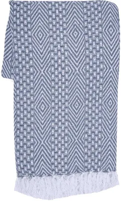 Obrázek produktu pro Ibenzoa® Přikrývka na gauč, 100% bavlna, modrá, 152 x 127 cm – měkká deka s frędzлями, vhodná na pohovku, do postele, na piknik a na cesty