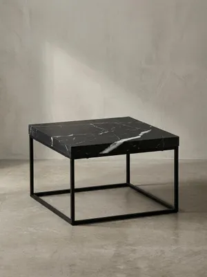 Produktbild von Couchtisch 60x60x38 cm Schwarz Sofatisch in Marmor-Optik Modern, Design Wohnzimmertisch Quadratisch, Loungetisch Klein, Kaffeetisch Metallbeine