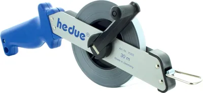 Produktbild von hedue® Rahmenbandmaß 30 m - Rollbandmaß aus Stahl mit Alu-Rahmen und Millimeterteilung