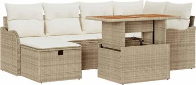Image de Ensemble de canapé de jardin 7 pcs Beige polyrotin