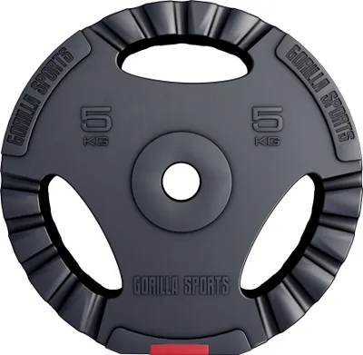 Produktbild von GORILLA SPORTS® Hantelscheiben - 5kg Gewichte, 30/31 mm Bohrung, mit Tri-Grip, Kunststoff - Gewichtsscheiben Set, Hantelscheiben-Set