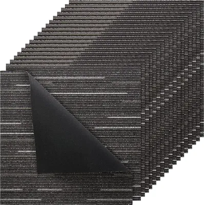 Produktbild von Teppichfliesen - Modularer Teppichboden - Format 61 x 61 cm, Stärke 6 mm - Set mit 24 Stück - Fläche 9 m² - Wiederverwendbar - Einfache Verlegung - Für Wohnzimmer und Büro - Grau