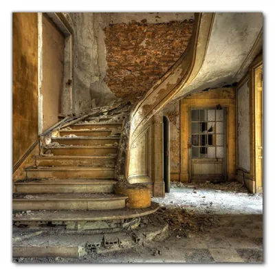 Produktbild von Wallario selbstklebende Möbelfolie/ Tischdecke für Innen und Außen, Größe: 60 x 60 cm - Massive Steintreppe in herrenlosem Haus