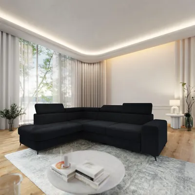 Produktbild von Masseno Ecksofa ALVORO L-S mit Schlaffunktion L-Form, Sofa mit Bettkasten, Wohnzimmersofa, Couch, Soffa, Bettsofa, Couchgarnitur- Schwarz, QUELLE 100