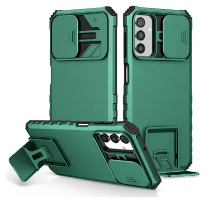 Immagine prodotto di Custodia per Samsung Galaxy A13 5G/4G a doppio strato robusta, protezione militare con kickstand e protezione fotocamera scorrevole verde