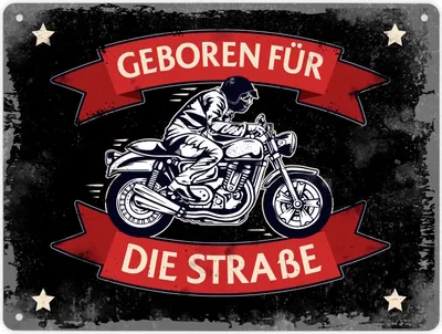 Produktbild von Geboren für die Straße Metallschild XL in 21x28 cm mit Biker Motiv
