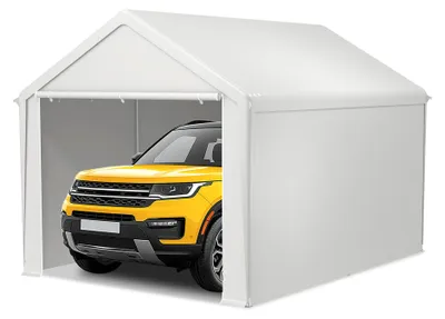 Obrázek produktu pro NAIZY 3MX4M: Bílý/šedý, přenosný stan pro vozidla, vyrobený z pozinkované ocelové trubky a PE tkaniny, s kotvícími kolíky, vhodný pro automobily, motocykly a sezónní použití