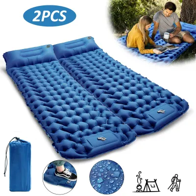 Produktbild von Camping Isomatte 2-Tlg, selbstaufblasbare Camping Luftmatratze mit Fußpumpe, mit integriertem Kopfkissen, kleines Packmaß für Outdoor und Wandern