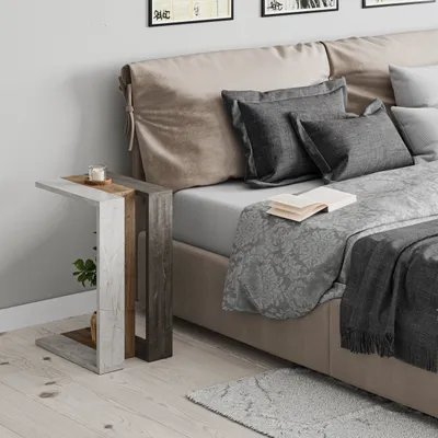 Produktbild von DECORTIE Muju Modern C Form Beistelltisch Gold Marmor Effekt Eiche Effekt Dunkel Kaffee Mehrzweck, 30 x 40 x 57 cm