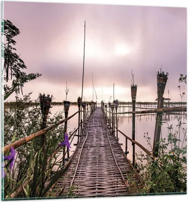 Produktbild von Bilder auf glas - Einteilig - Brücke See Fackel - 30x30cm - Glasbilder - Wandbilder - Bilder - zum Aufhängen bereit - Wanddekoration aus Glas - Glas Bilder - Wandbild auf Glas - GAC30x30-4627