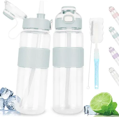 Image de Bouteille d'eau - 1 litre - Pour le sport et le fitness - Sans BPA, avec paille - 1 litre - Bleue