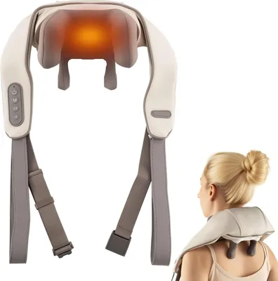 Produktbild von GOPLUS Nackenmassagegerät, 4D Shiatsu Massagegerät mit 2 Heizstufen & einstellbarer Intensität, kabelloses Massagekissen für Rücken & Beine (Beige)