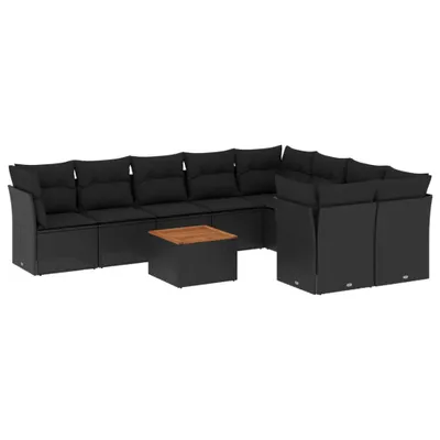 Produktbild von 10-tlg. Garten-Sofagarnitur mit Kissen Schwarz Poly Rattan
